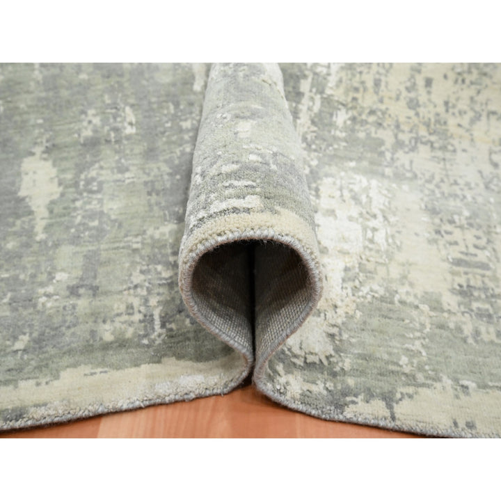 11'11" x 18'0" New Hand Knotted Grey Wool & Silk Rectangle Oriental Rug - MOA10275673