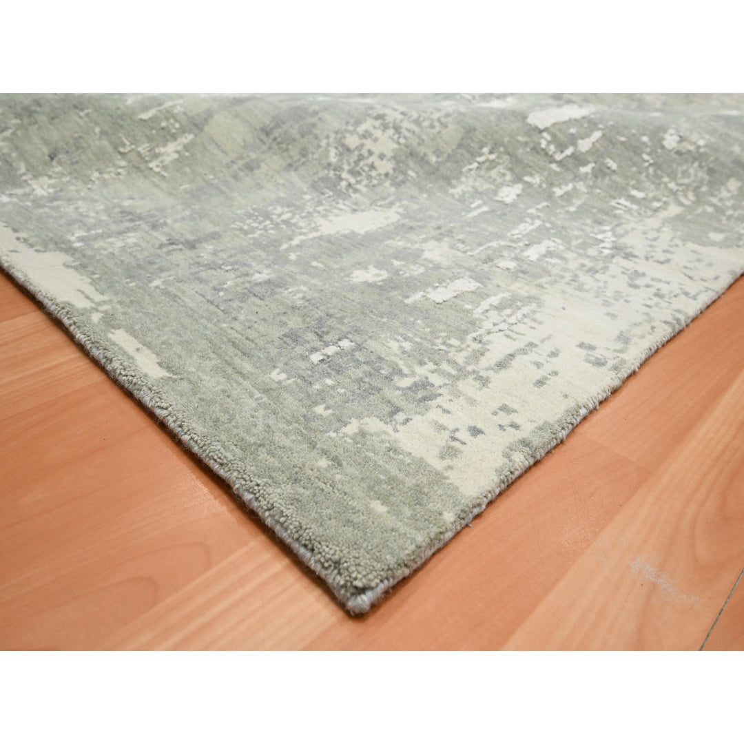 11'11" x 18'0" New Hand Knotted Grey Wool & Silk Rectangle Oriental Rug - MOA10275673