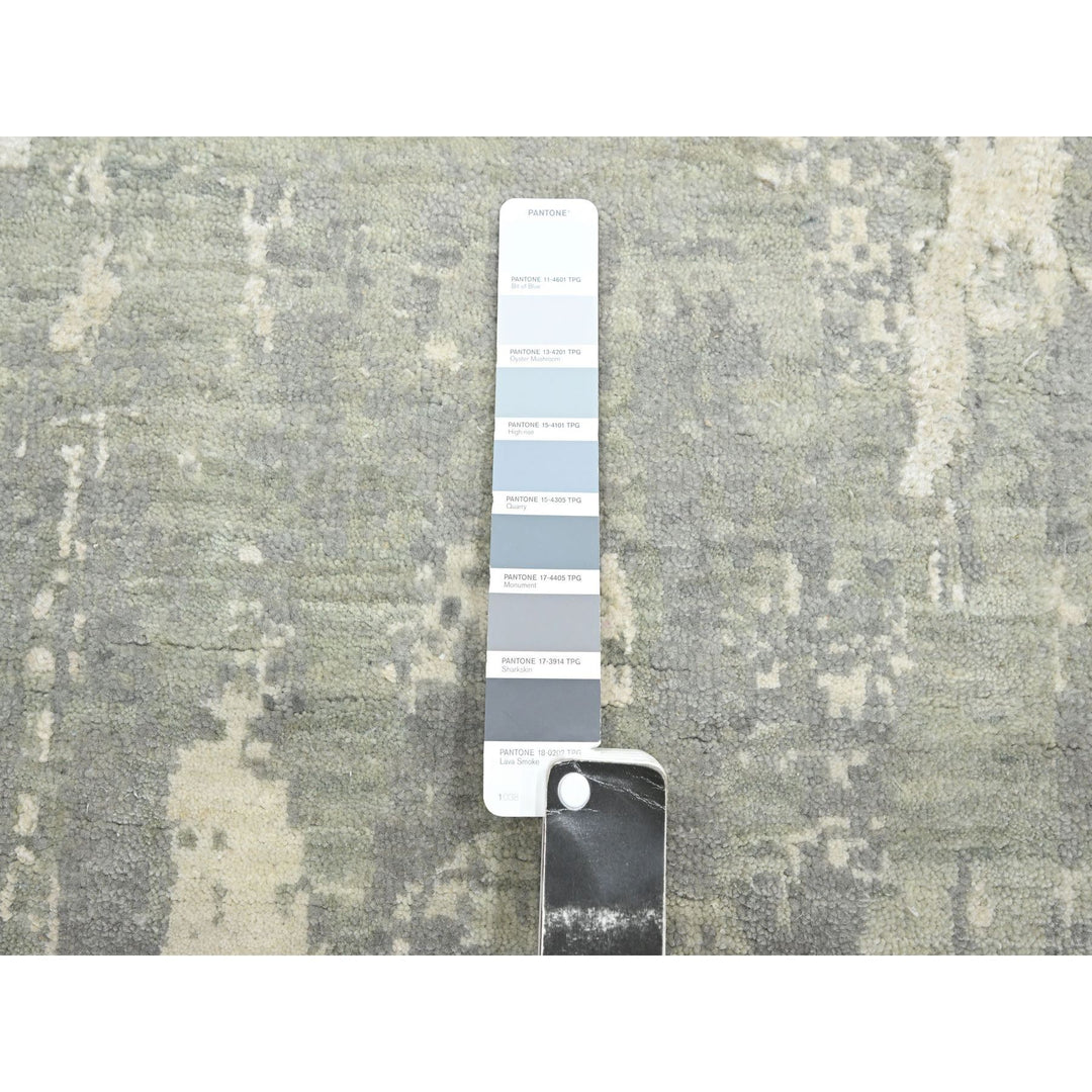 11'11" x 18'0" New Hand Knotted Grey Wool & Silk Rectangle Oriental Rug - MOA10275673