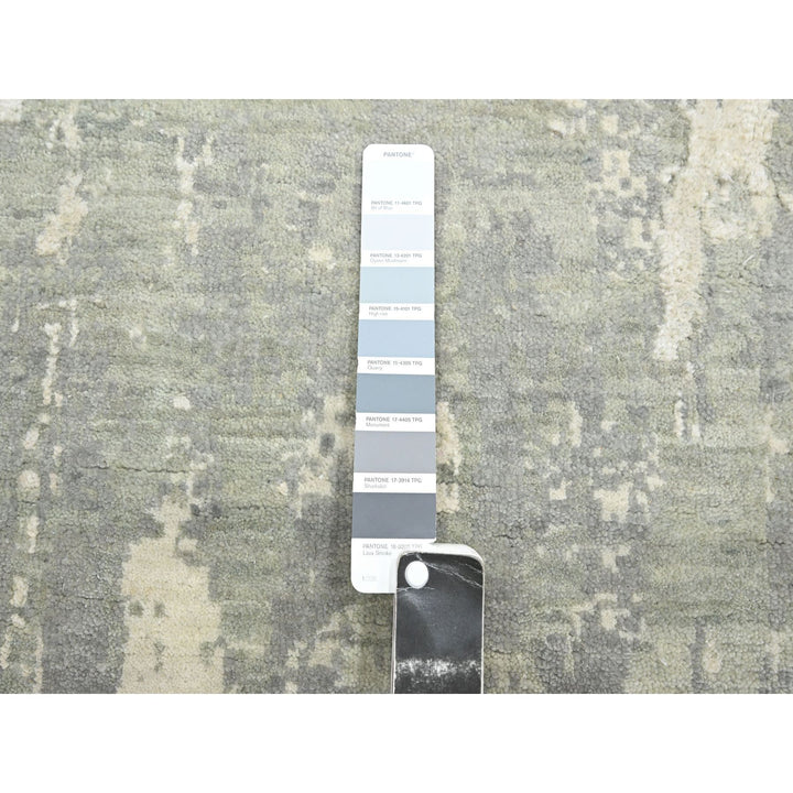 11'11" x 18'0" New Hand Knotted Grey Wool & Silk Rectangle Oriental Rug - MOA10275673