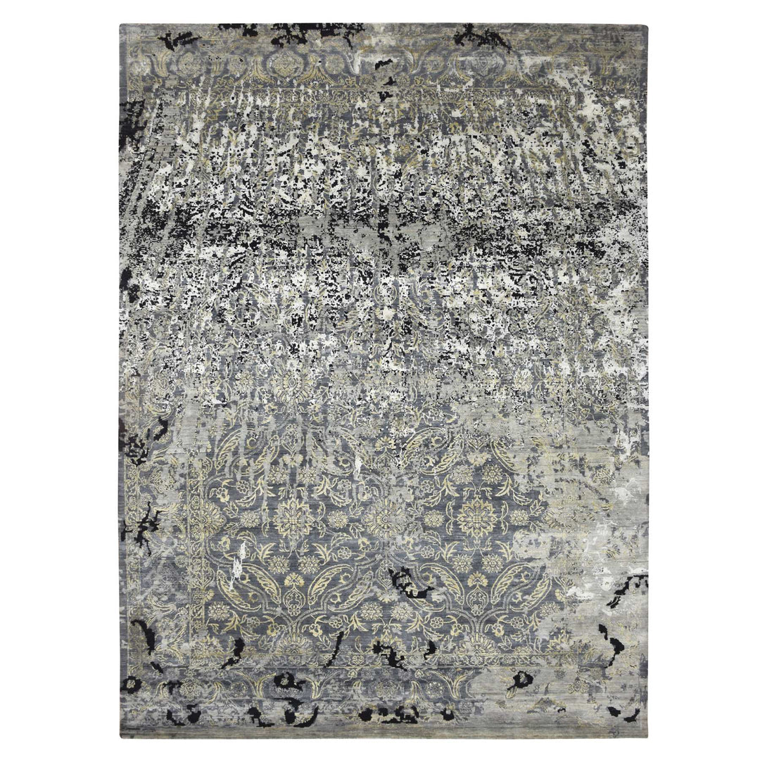 8'11" x 12'2" New Hand Knotted Black Wool & Silk Rectangle Oriental Rug - MOA10275680