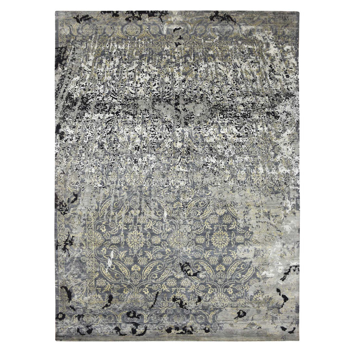 8'11" x 12'2" New Hand Knotted Black Wool & Silk Rectangle Oriental Rug - MOA10275680