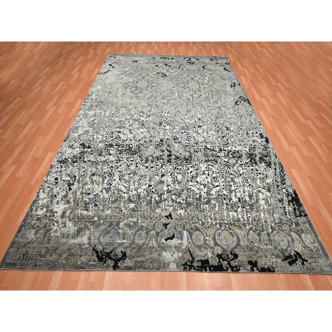 8'11" x 12'2" New Hand Knotted Black Wool & Silk Rectangle Oriental Rug - MOA10275680