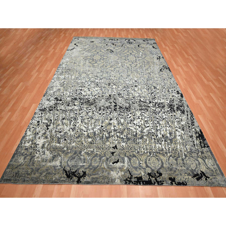 8'11" x 12'2" New Hand Knotted Black Wool & Silk Rectangle Oriental Rug - MOA10275680