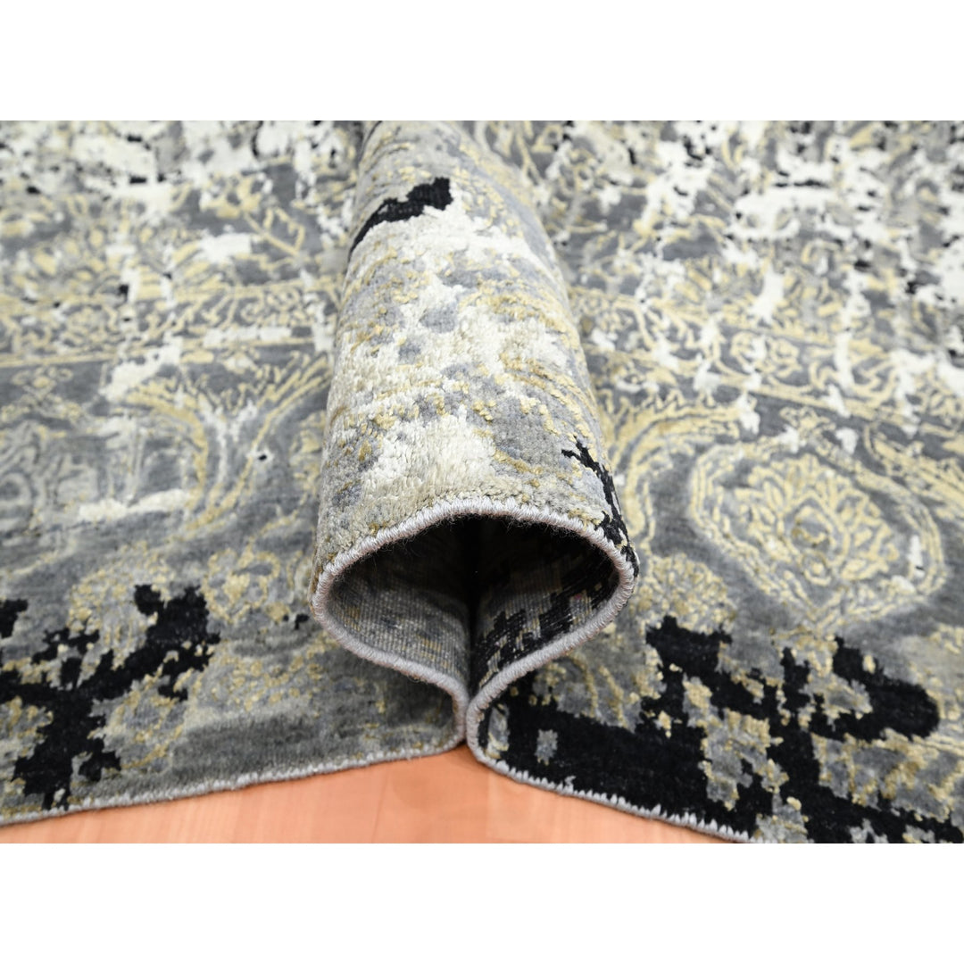 8'11" x 12'2" New Hand Knotted Black Wool & Silk Rectangle Oriental Rug - MOA10275680