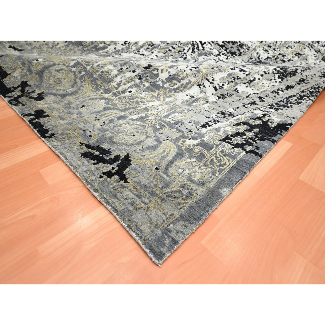 8'11" x 12'2" New Hand Knotted Black Wool & Silk Rectangle Oriental Rug - MOA10275680