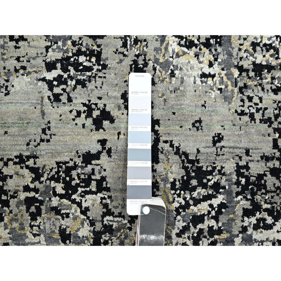8'11" x 12'2" New Hand Knotted Black Wool & Silk Rectangle Oriental Rug - MOA10275680