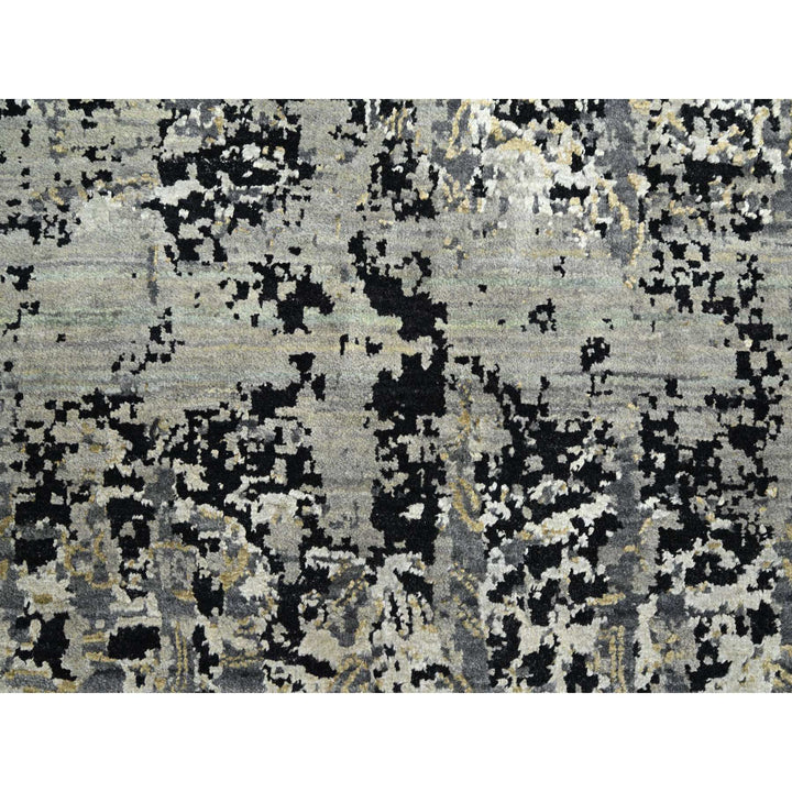 8'11" x 12'2" New Hand Knotted Black Wool & Silk Rectangle Oriental Rug - MOA10275680