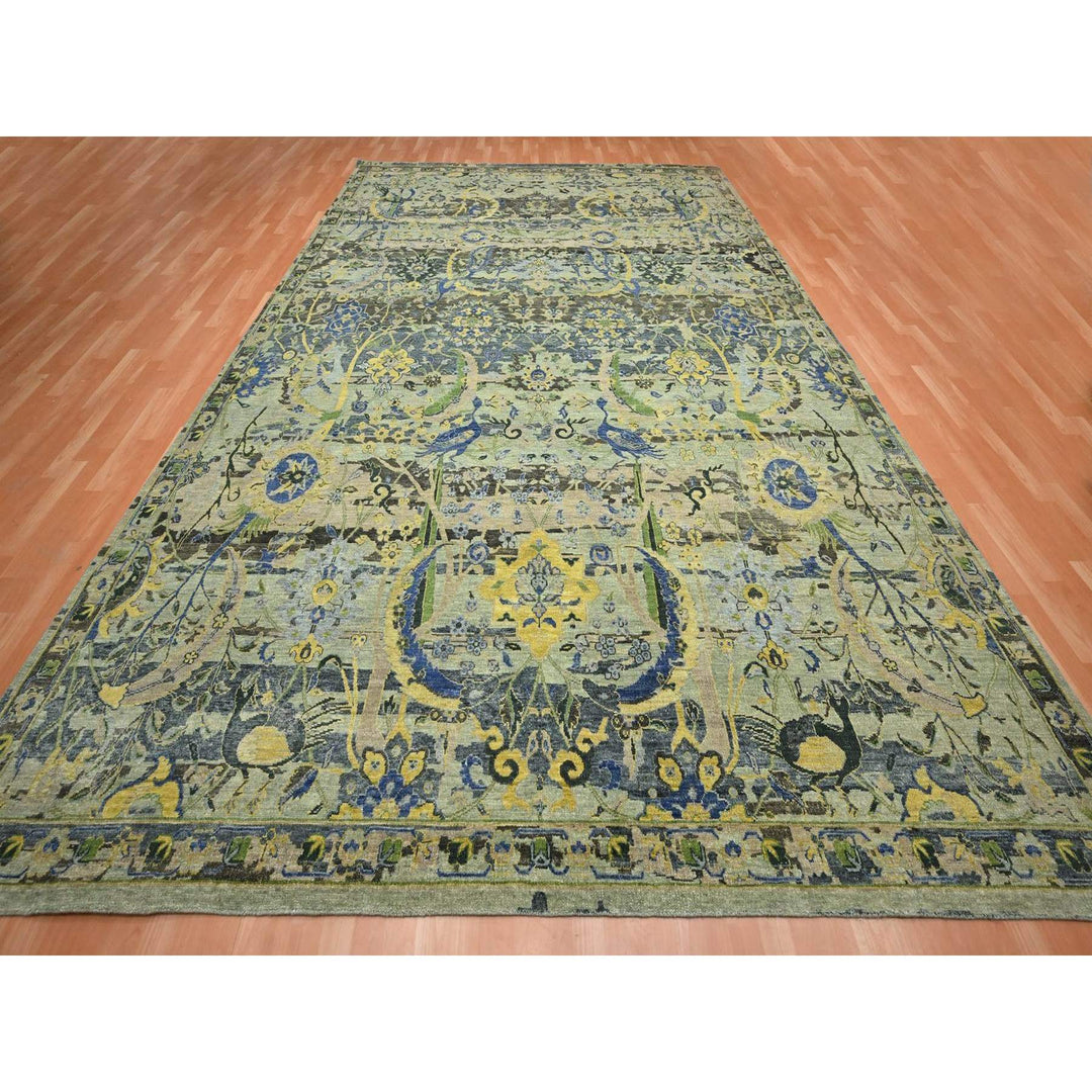 10'1" x 14'1" New Hand Knotted Green Wool Rectangle Oriental Rug - MOA10275686