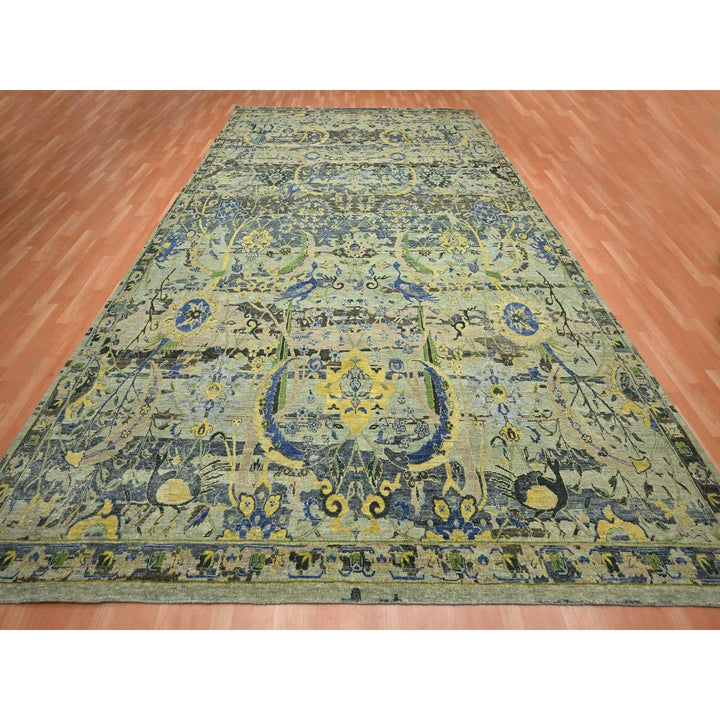10'1" x 14'1" New Hand Knotted Green Wool Rectangle Oriental Rug - MOA10275686