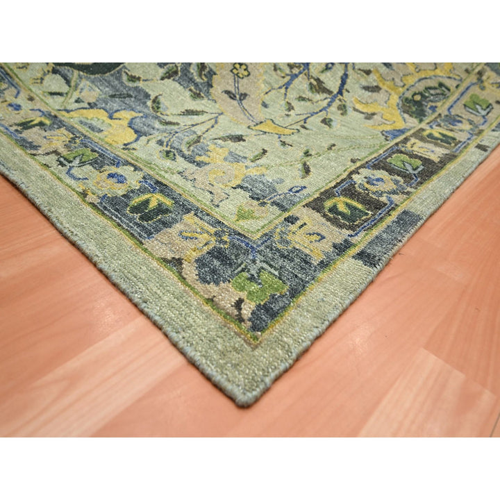 10'1" x 14'1" New Hand Knotted Green Wool Rectangle Oriental Rug - MOA10275686