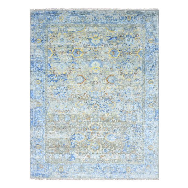 9'1" x 12'0" New Hand Knotted Brown Wool & Pure Silk Rectangle Oriental Rug - MOA10275707