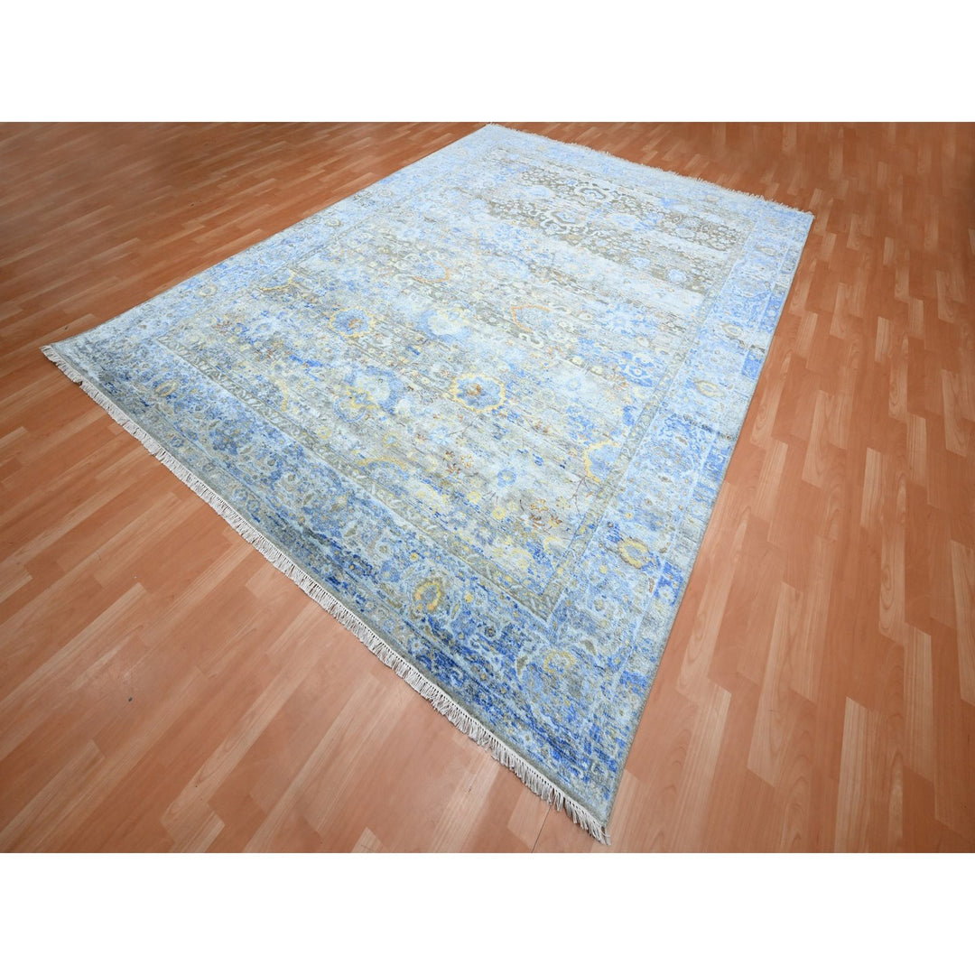 9'1" x 12'0" New Hand Knotted Brown Wool & Pure Silk Rectangle Oriental Rug - MOA10275707