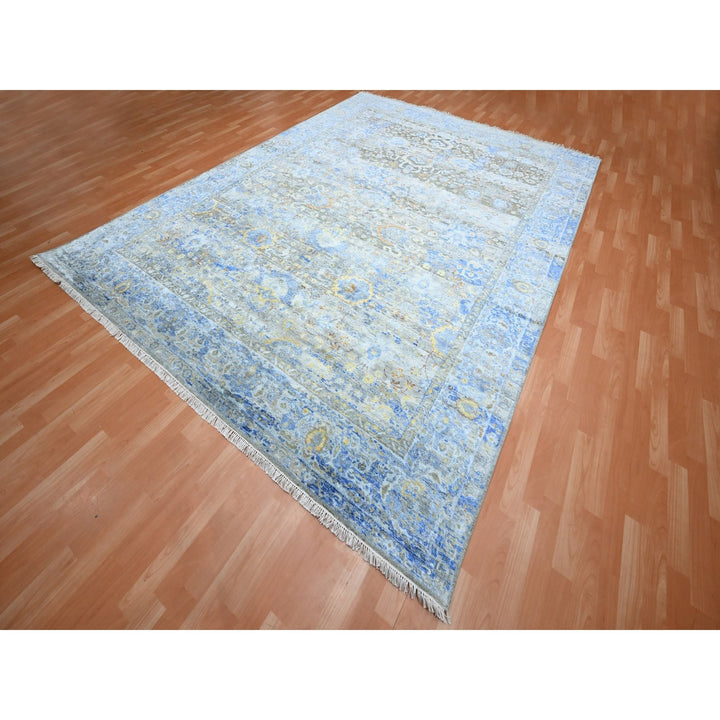 9'1" x 12'0" New Hand Knotted Brown Wool & Pure Silk Rectangle Oriental Rug - MOA10275707