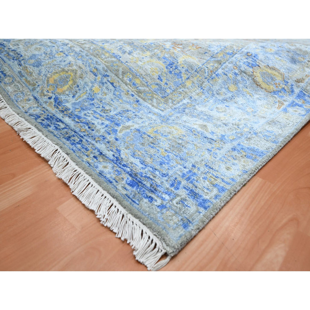 9'1" x 12'0" New Hand Knotted Brown Wool & Pure Silk Rectangle Oriental Rug - MOA10275707