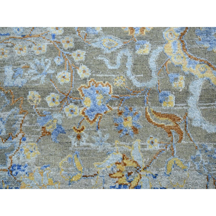 9'1" x 12'0" New Hand Knotted Brown Wool & Pure Silk Rectangle Oriental Rug - MOA10275707