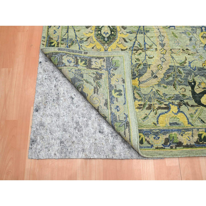 11'11" x 15'1" New Hand Knotted Green Wool Rectangle Oriental Rug - MOA10275712