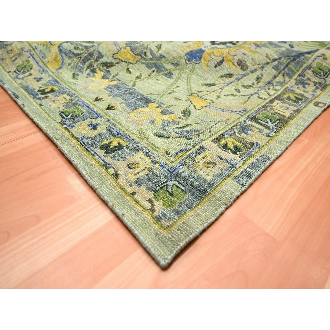 11'11" x 15'1" New Hand Knotted Green Wool Rectangle Oriental Rug - MOA10275712