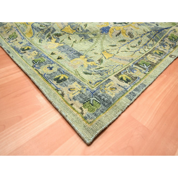 11'11" x 15'1" New Hand Knotted Green Wool Rectangle Oriental Rug - MOA10275712
