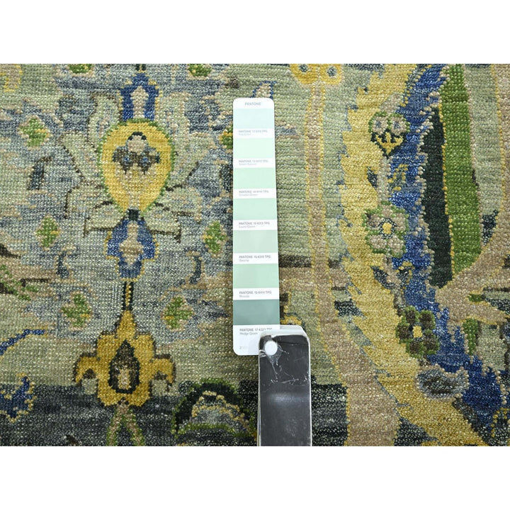 11'11" x 15'1" New Hand Knotted Green Wool Rectangle Oriental Rug - MOA10275712