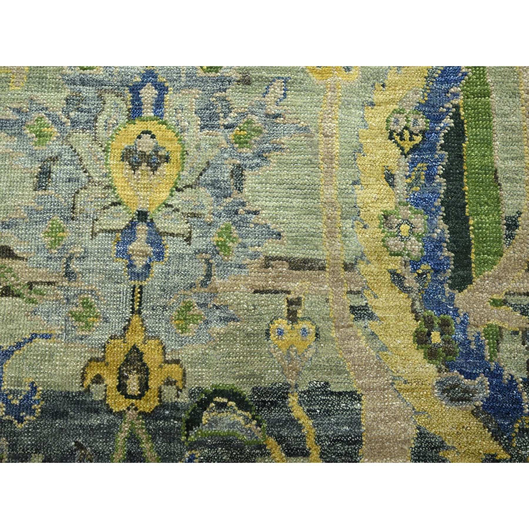 11'11" x 15'1" New Hand Knotted Green Wool Rectangle Oriental Rug - MOA10275712