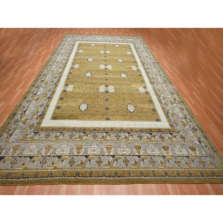 12'1" x 15'2" New Hand Knotted Yellow Wool Rectangle Oriental Rug - MOA10275721