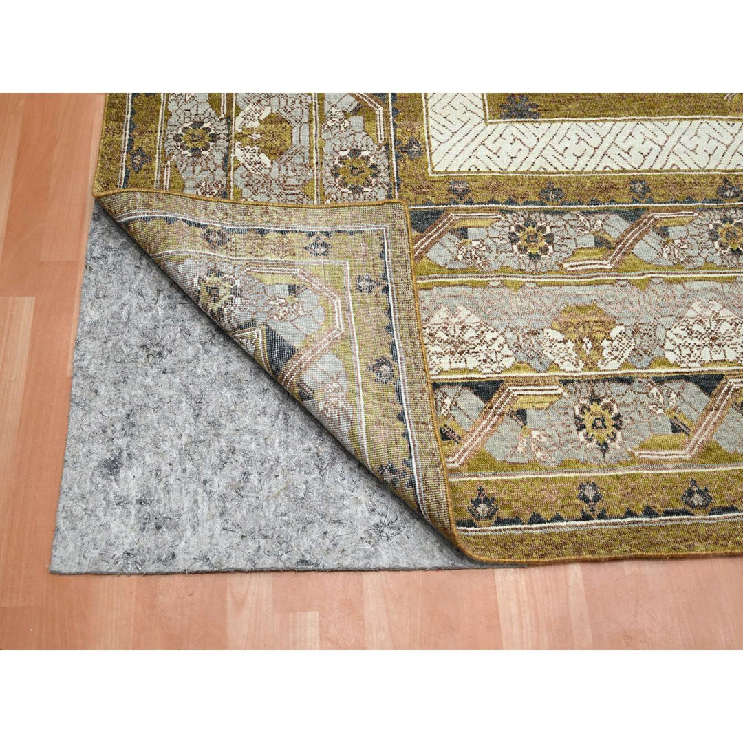 12'1" x 15'2" New Hand Knotted Yellow Wool Rectangle Oriental Rug - MOA10275721