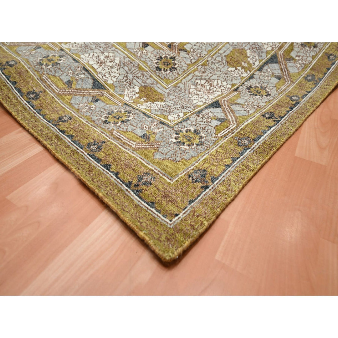 12'1" x 15'2" New Hand Knotted Yellow Wool Rectangle Oriental Rug - MOA10275721