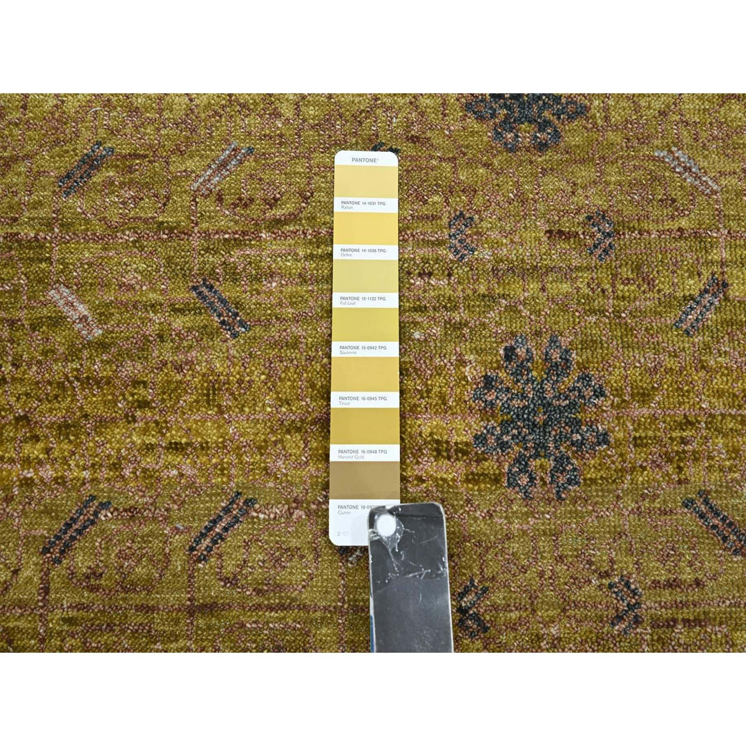 12'1" x 15'2" New Hand Knotted Yellow Wool Rectangle Oriental Rug - MOA10275721