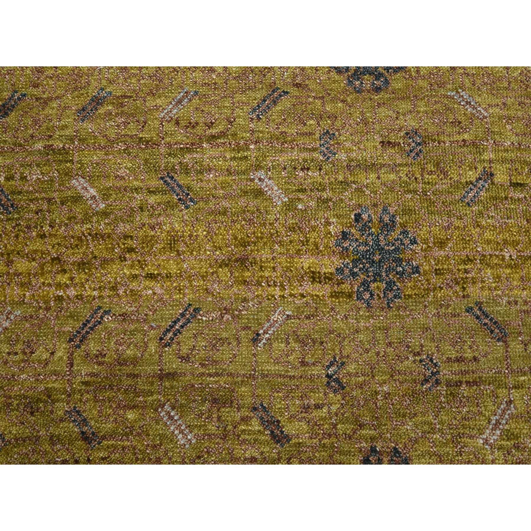 12'1" x 15'2" New Hand Knotted Yellow Wool Rectangle Oriental Rug - MOA10275721