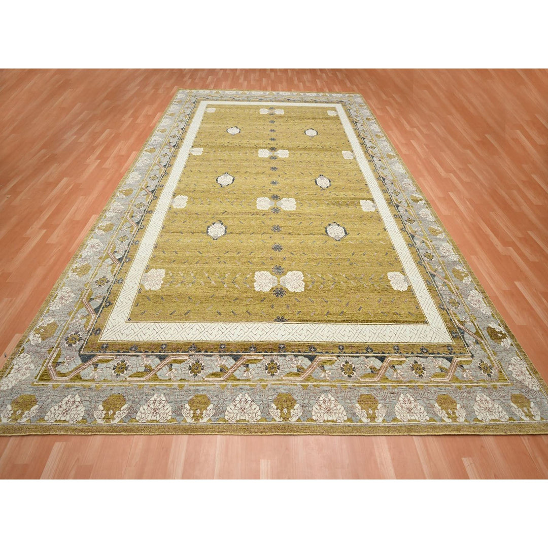10'0" x 14'3" New Hand Knotted Yellow Wool Rectangle Oriental Rug - MOA10275722