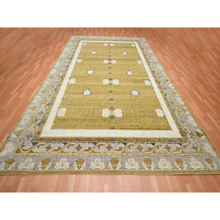10'0" x 14'3" New Hand Knotted Yellow Wool Rectangle Oriental Rug - MOA10275722