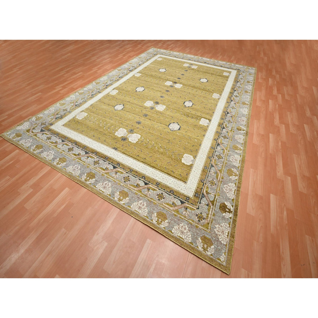 10'0" x 14'3" New Hand Knotted Yellow Wool Rectangle Oriental Rug - MOA10275722