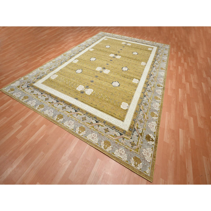 10'0" x 14'3" New Hand Knotted Yellow Wool Rectangle Oriental Rug - MOA10275722