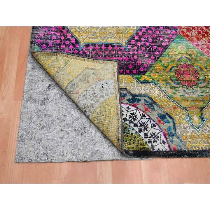 9'0" x 11'10" New Hand Knotted Yellow Wool & Silk Rectangle Oriental Rug - MOA10275726
