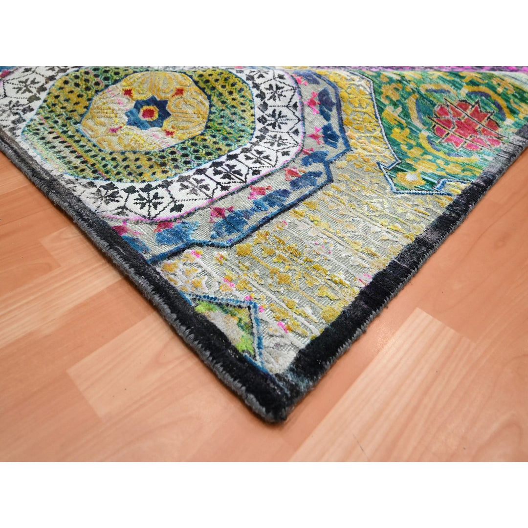 10'0" x 14'1" New Hand Knotted Yellow Wool & Sari Silk Rectangle Oriental Rug - MOA10275730