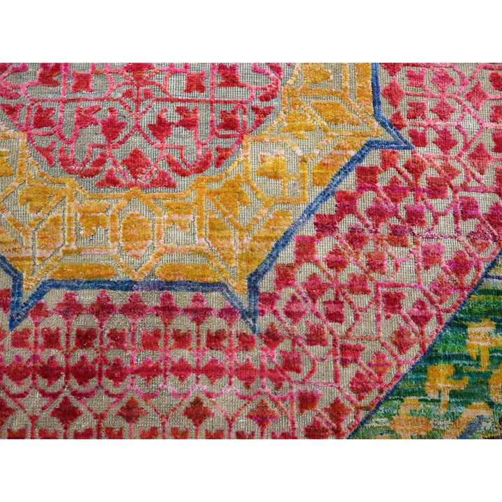 10'0" x 14'1" New Hand Knotted Yellow Wool & Sari Silk Rectangle Oriental Rug - MOA10275730