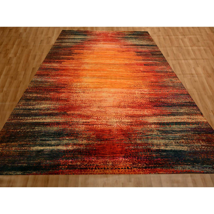 9'10" x 14'1" New Hand Knotted Yellow Sari Silk Rectangle Oriental Rug - MOA10276172