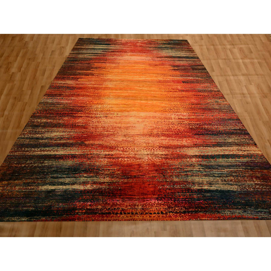 9'10" x 14'1" New Hand Knotted Yellow Sari Silk Rectangle Oriental Rug - MOA10276172