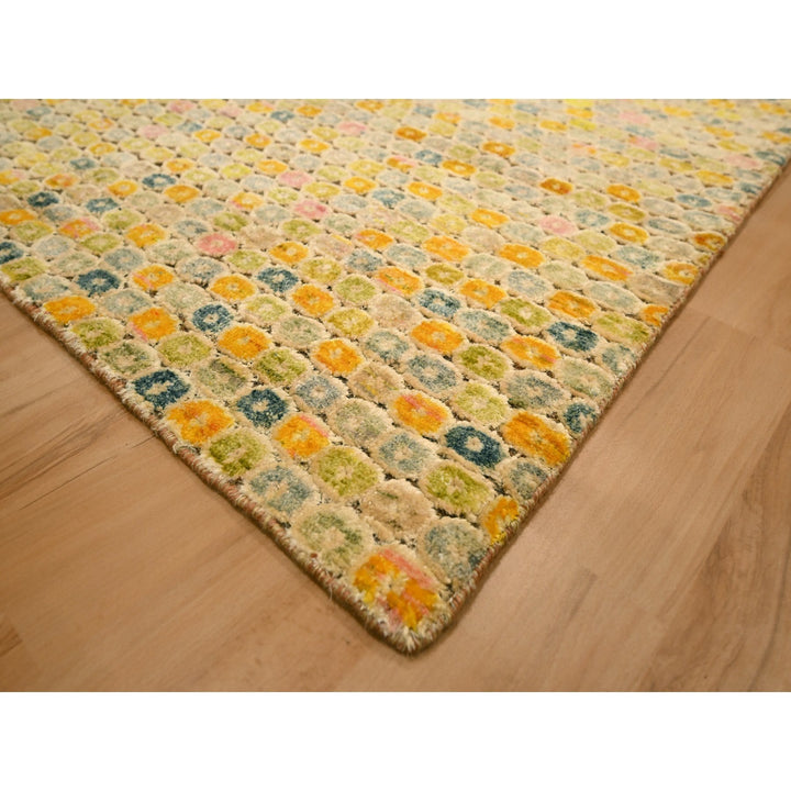 9'0" x 12'2" New Hand Knotted Yellow Sari Silk Rectangle Oriental Rug - MOA10276200