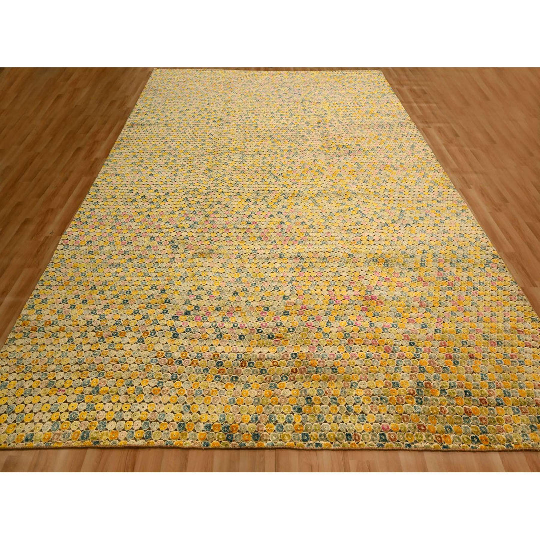 8'10" x 12'2" New Hand Knotted Yellow Sari Silk Rectangle Oriental Rug - MOA10276201
