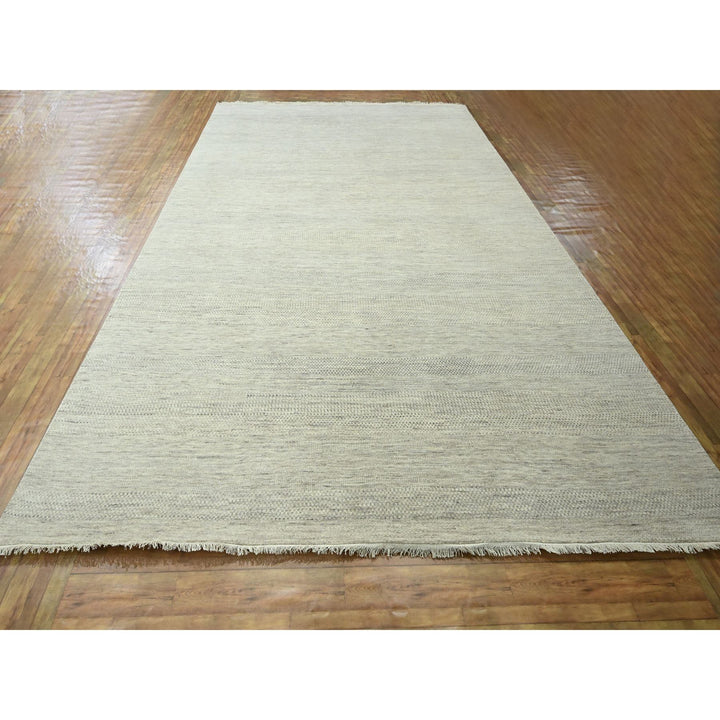 10'0" x 14'0" New Hand Loomed Ivory Wool & Silk Rectangle Oriental Rug - MOA10276335