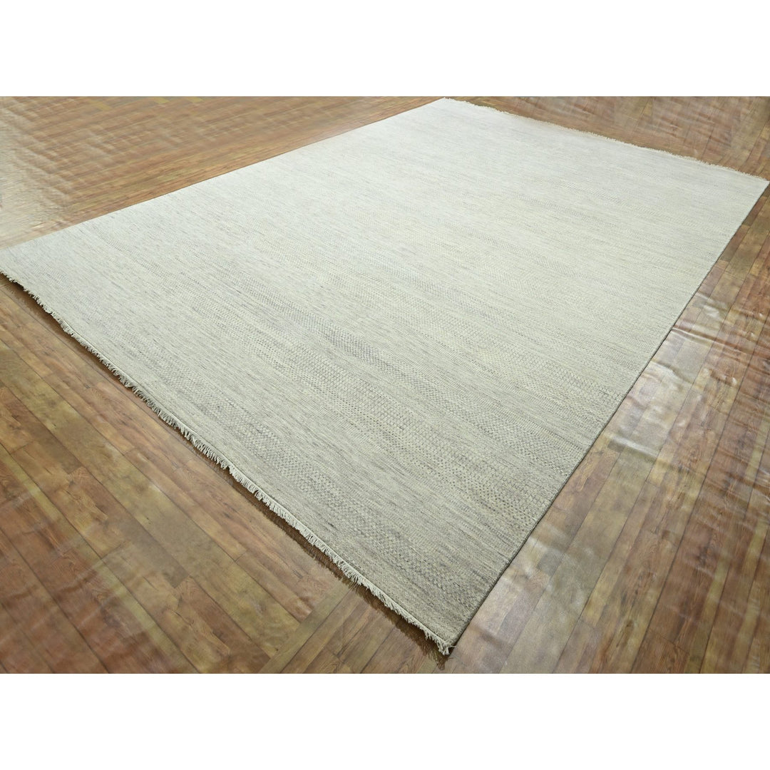 10'0" x 14'0" New Hand Loomed Ivory Wool & Silk Rectangle Oriental Rug - MOA10276335