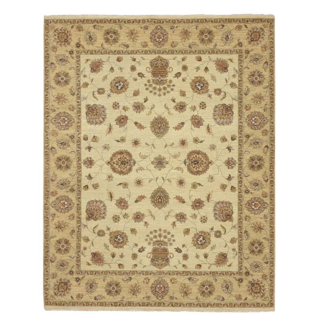 7'3" x 9'3" New Hand Knotted Ivory Wool Rectangle Oriental Rug - MOA10276371