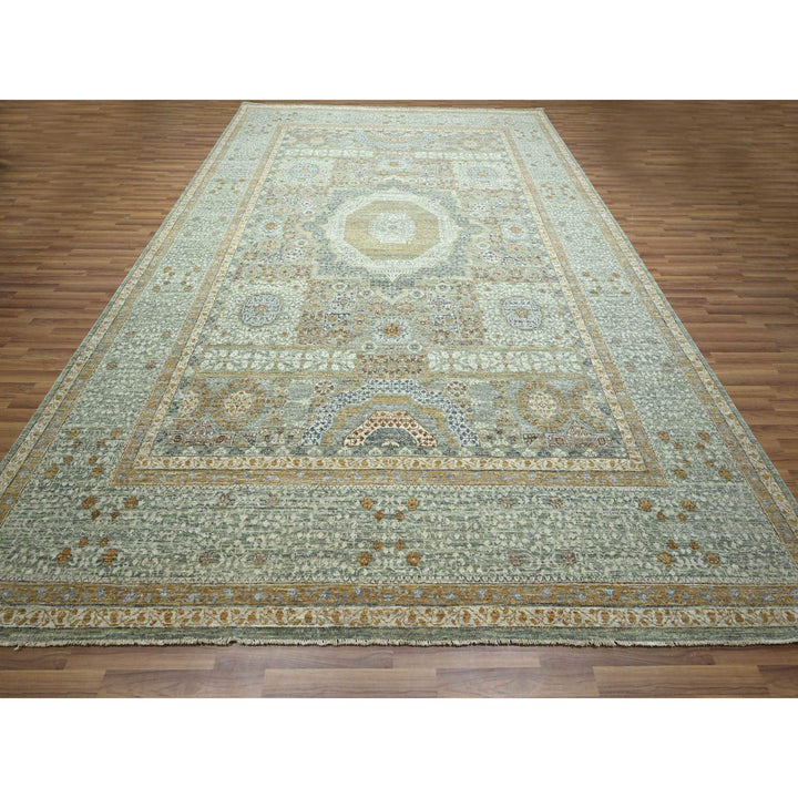 10'0" x 14'1" New Hand Knotted Green Wool Rectangle Oriental Rug - MOA10276431