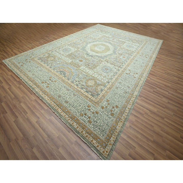 10'0" x 14'1" New Hand Knotted Green Wool Rectangle Oriental Rug - MOA10276431