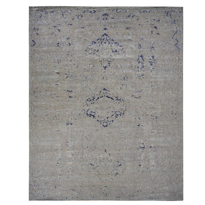 11'10" x 14'9" New Hand Knotted Blue Wool & Silk Rectangle Oriental Rug - MOA10278001