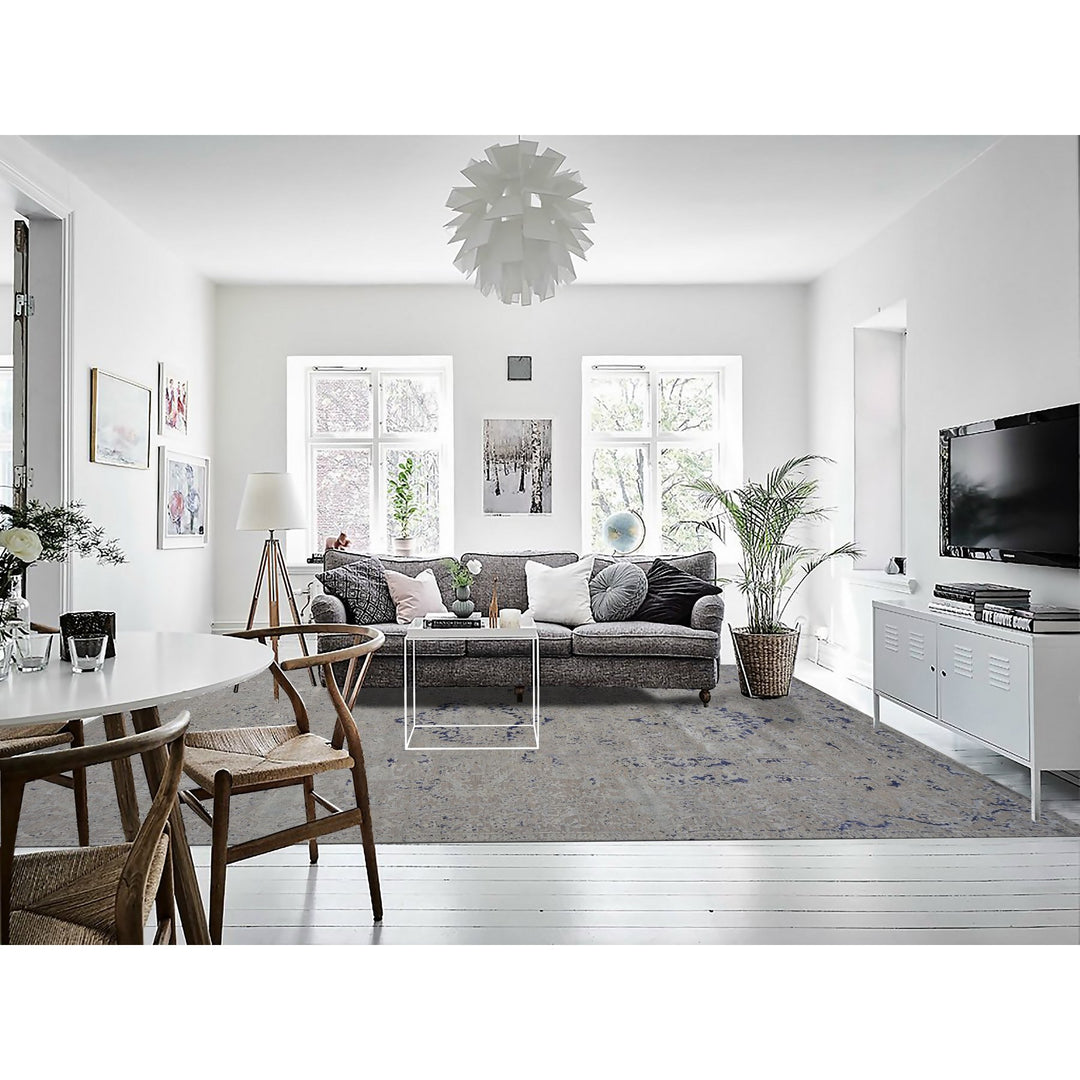 11'10" x 14'9" New Hand Knotted Blue Wool & Silk Rectangle Oriental Rug - MOA10278001