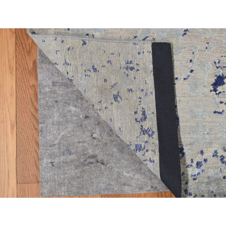 11'10" x 14'9" New Hand Knotted Blue Wool & Silk Rectangle Oriental Rug - MOA10278001