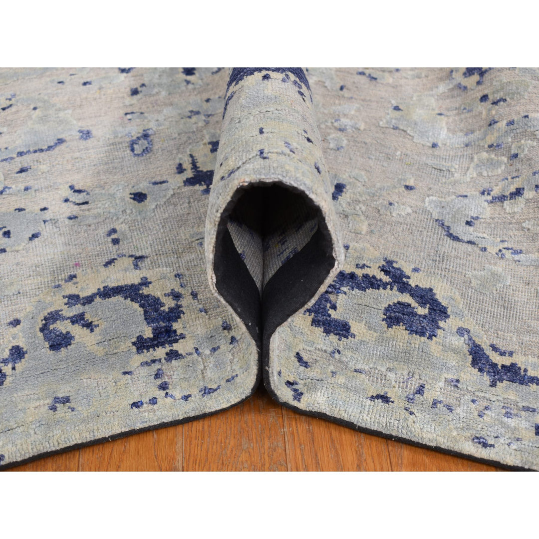 11'10" x 14'9" New Hand Knotted Blue Wool & Silk Rectangle Oriental Rug - MOA10278001